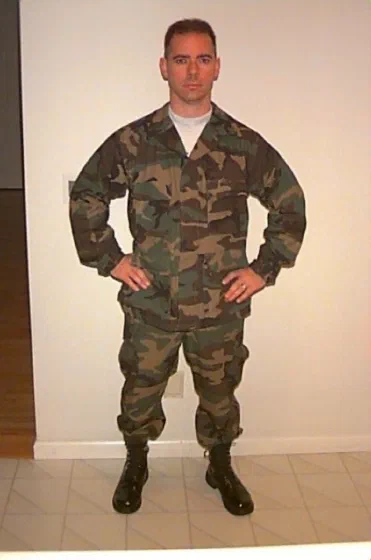 A portrait of Sergeant ShipIt in camouflage