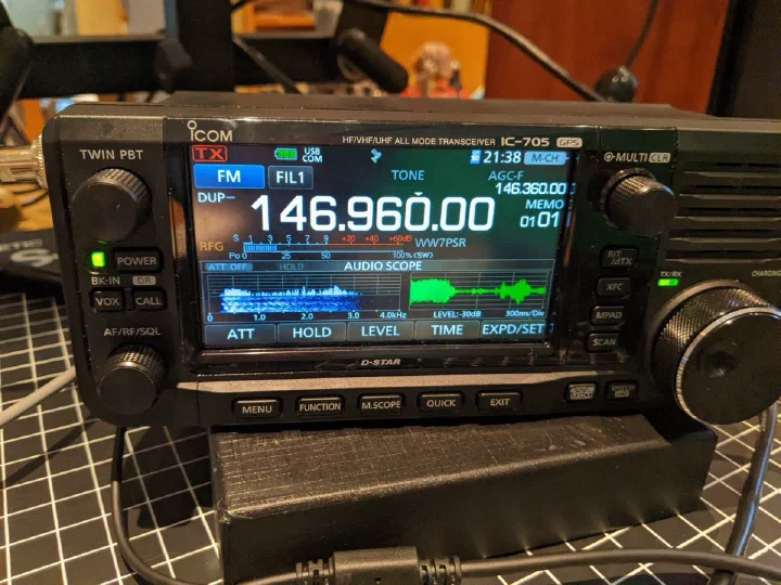 Amateur radio transceiver tuned to the PSRG repeater