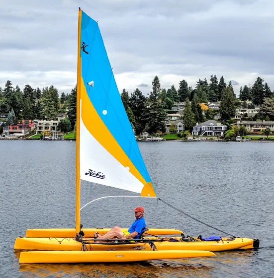Mike sailing a small trimaran