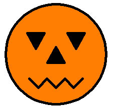 A jack-o'-lantern drawn by Logo: an orange circle with triangle eyes and nose and a zigzag mouth
