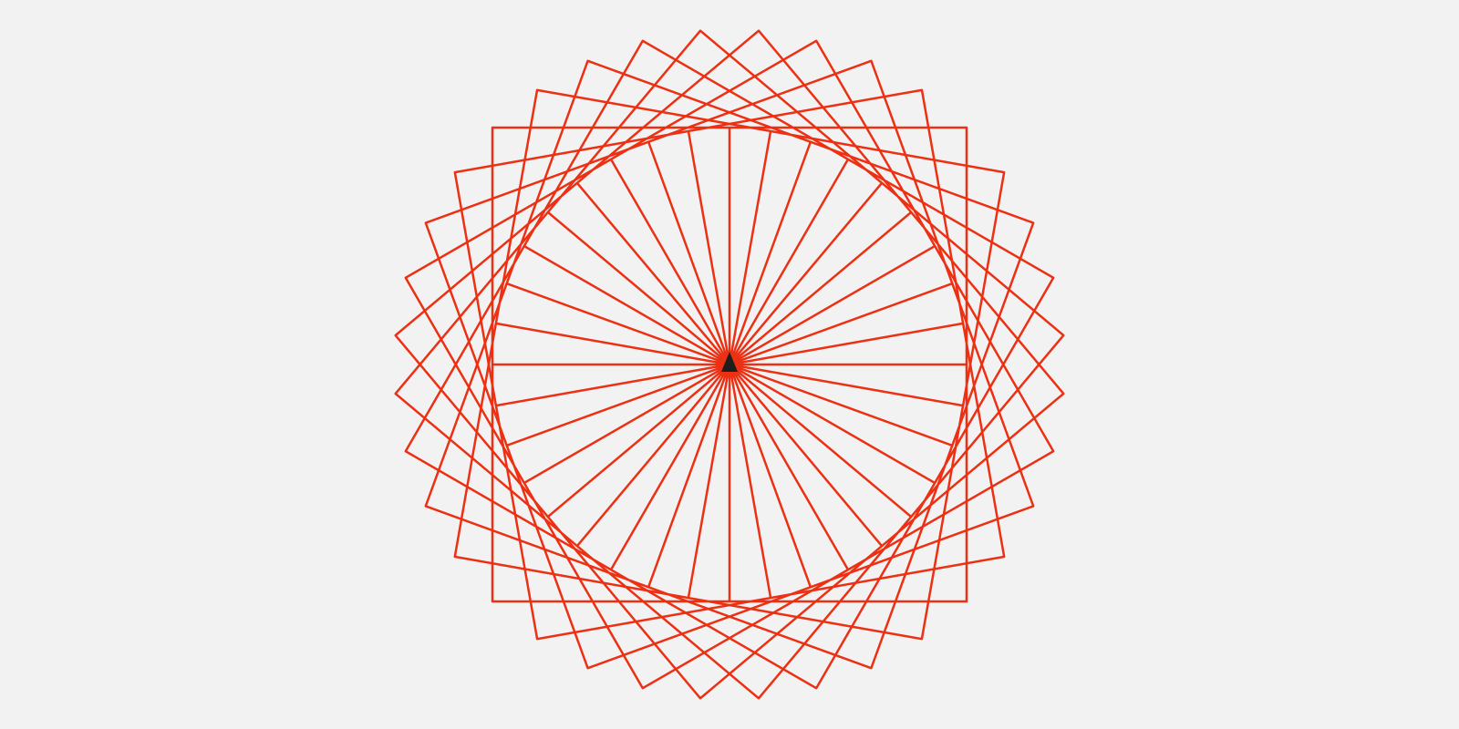 Thirty-six squares, each turned 10 degrees, drawn by the Logo turtle