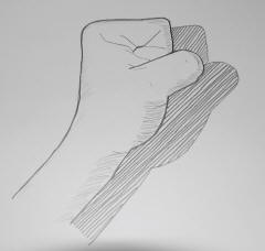 A pencil line drawing of a closed fist
