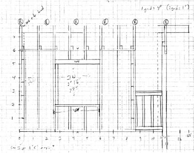 A pencil wall framing plan on graph paper