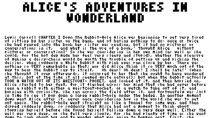 The opening of Alice's Adventures in Wonderland set in the 3x5 font